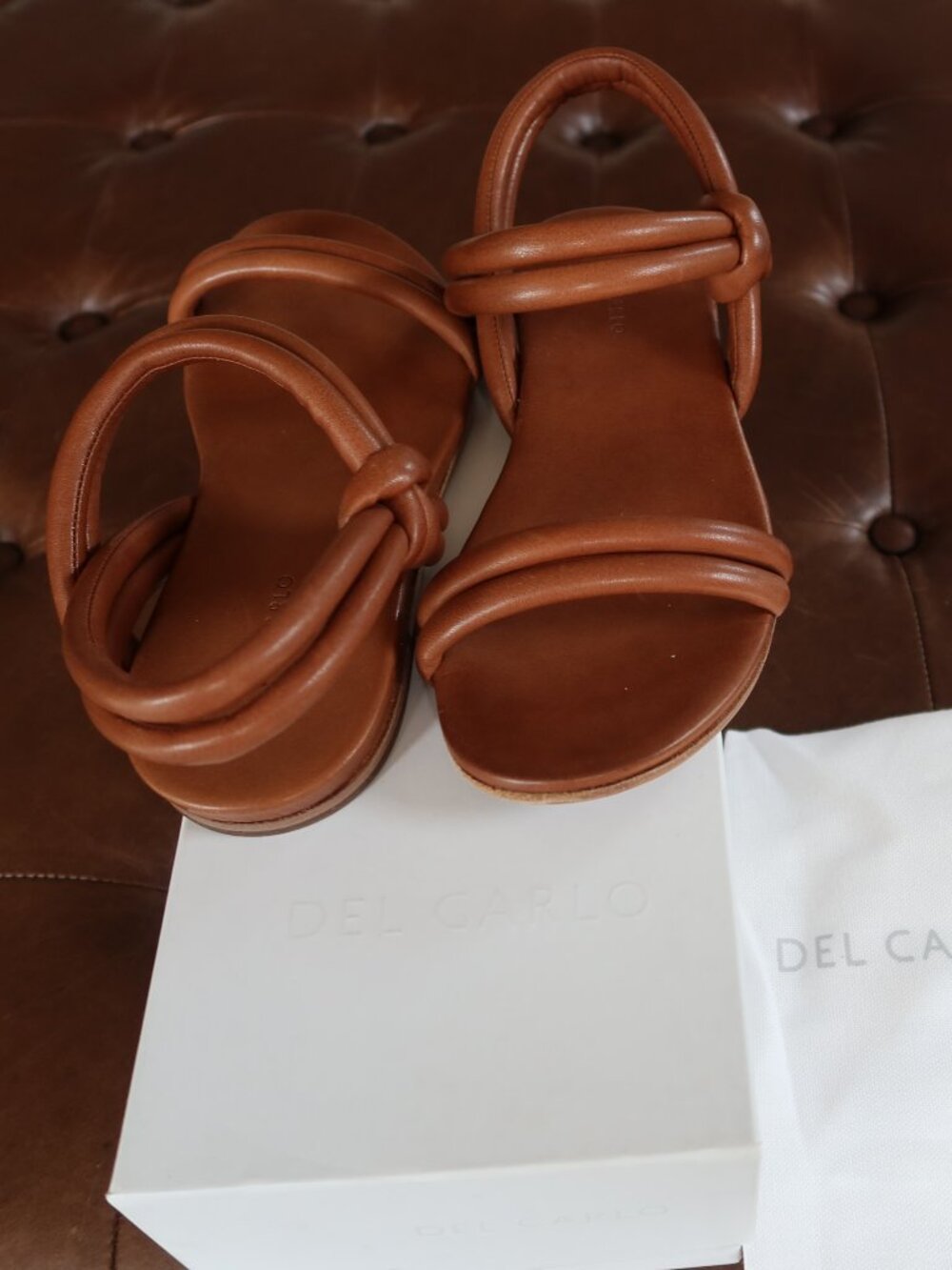 $345 Del Carlo Malaga Siena size 36 sandals current style! brown Italy shoes